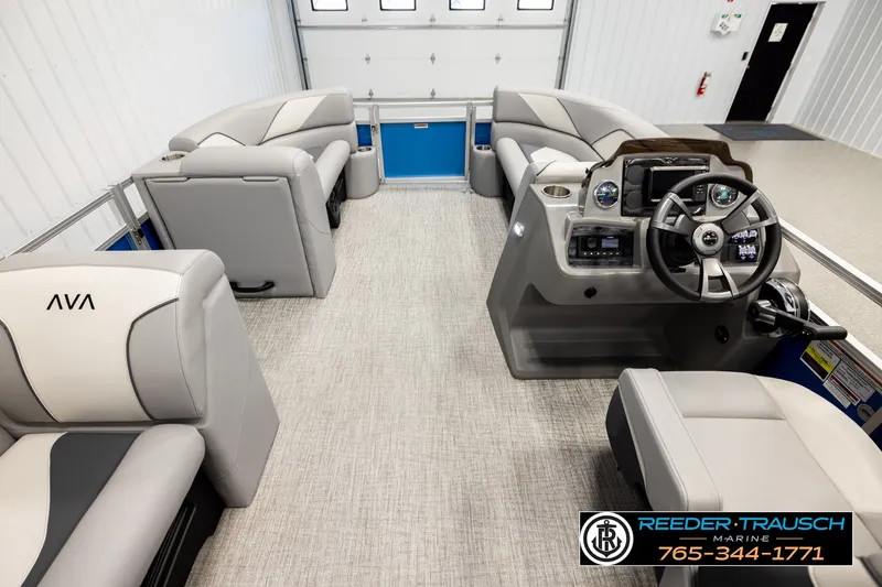 Slide: The Image of Interior of 2026 Avalon VEN85 RF boat with modern seating and control panel. - 17