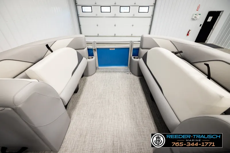 Slide: The Image of Interior of 2026 Avalon VEN85 RF pontoon boat with plush seating and modern design. - 19