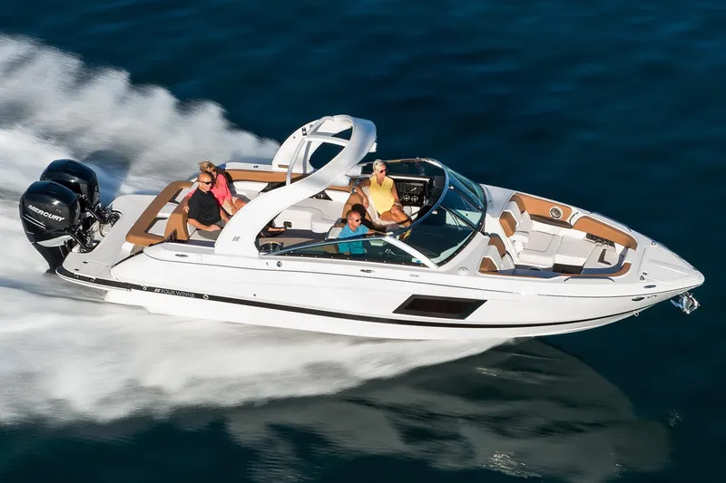 Slide: The Image of Manufacturer Provided Image: 2019 Four Winns Horizon H290 OB speedboat cruising on water with passengers. - 38