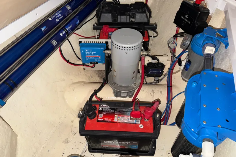Slide: The Image of Electrical and filtration system in a 1989 Hylas 44 yacht engine room. - 56
