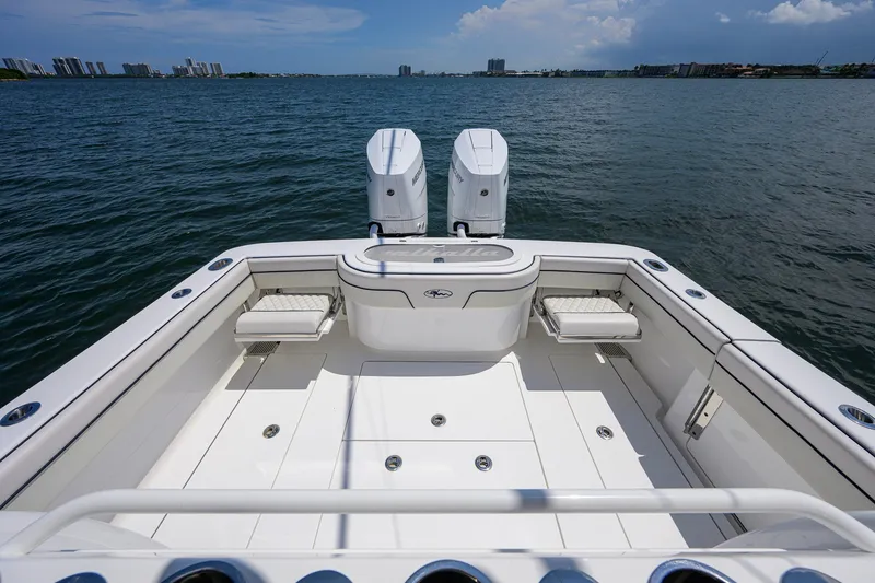Slide: The Image of 2025 Valhalla Boatworks V-33, spacious deck, dual engines, ocean view, clear sky. - 52