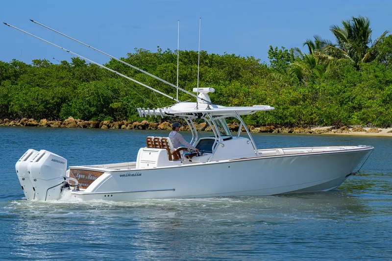 Slide: The Image of 2025 Valhalla Boatworks V-33 cruising on a sunny day near lush greenery. - 9