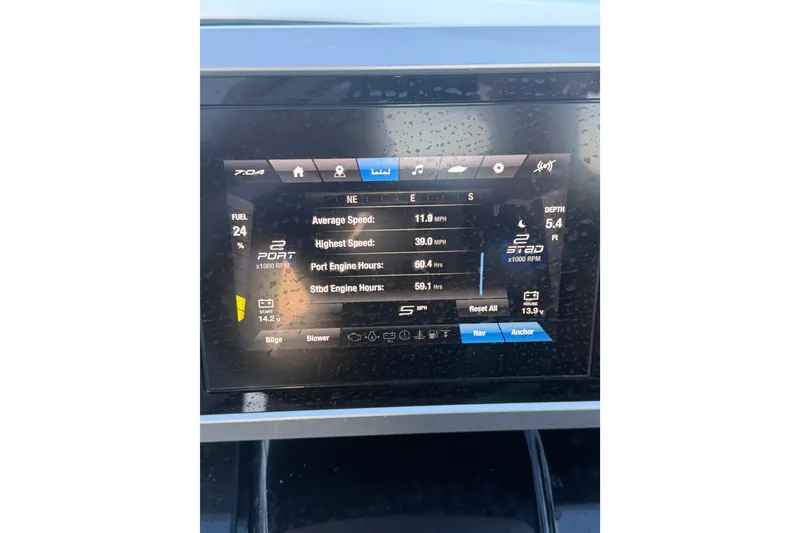 Slide: The Image of Dashboard display of 2024 Yamaha Boats SX250 showing speed, engine hours, and fuel level. - 7