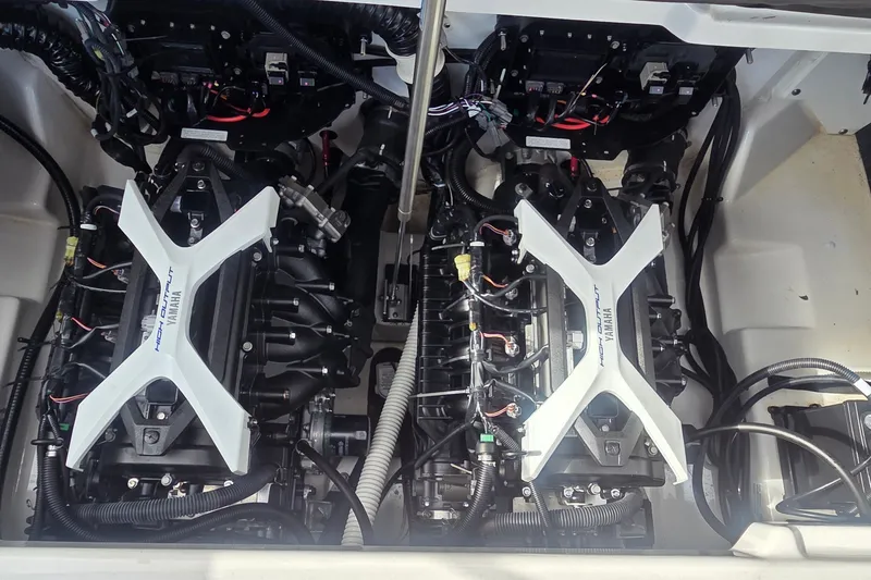 Slide: The Image of 2024 Yamaha Boats SX250 engine compartment showcasing dual high-output engines. - 6