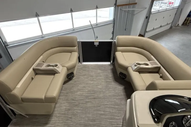 Slide: The Image of Luxurious interior of 2027 Godfrey XPERIENCE 2086 pontoon boat with beige seating. - 3