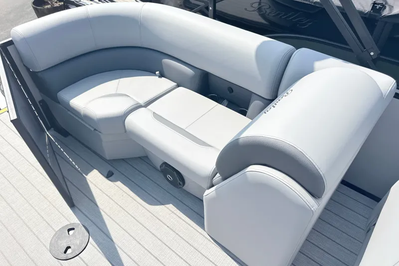 Slide: The Image of Luxurious seating on 2027 Bentley Pontoons Legacy 200 Navigator, featuring sleek, modern design. - 15