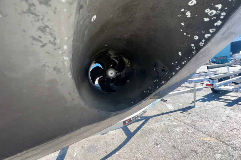 Slide: The Image of Close-up of a 2019 Armstrong Marine 38 Monohull Aluminum boat propeller. - 31