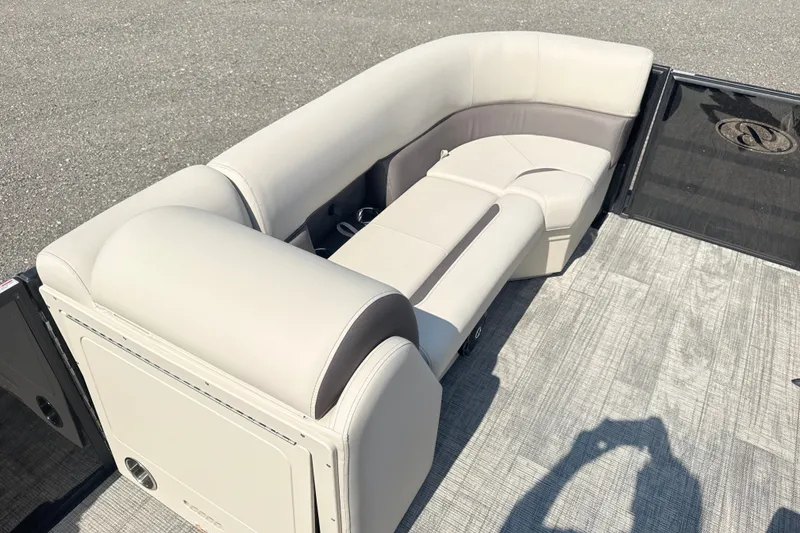 Slide: The Image of 2026 Bentley Pontoons Legacy 220 Navigator with luxurious seating and modern design. - 13