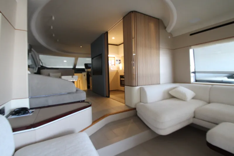 Slide: The Image of Luxurious interior of 2023 Azimut Fly 68 yacht with modern design and comfortable seating. - 49