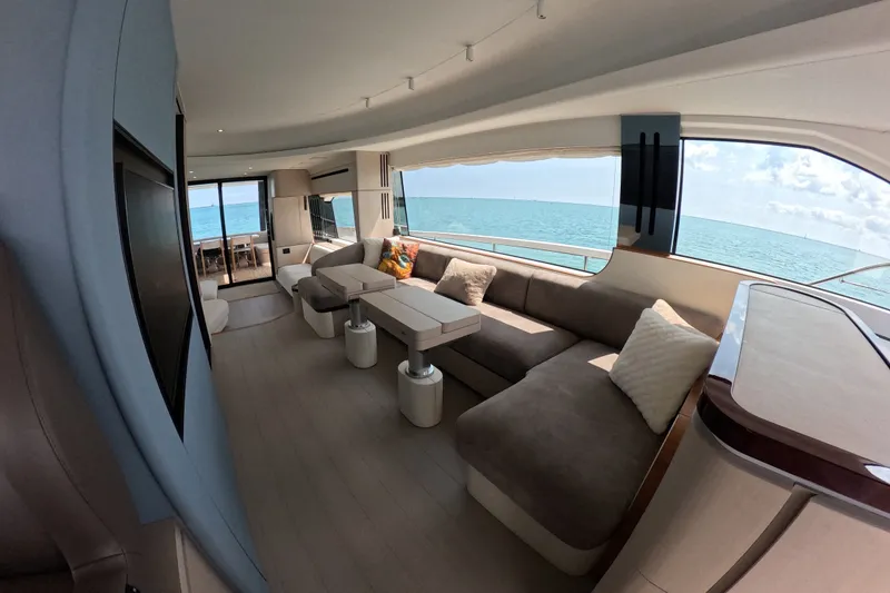 Slide: The Image of Luxurious interior of 2023 Azimut Fly 68 yacht with ocean view. - 60