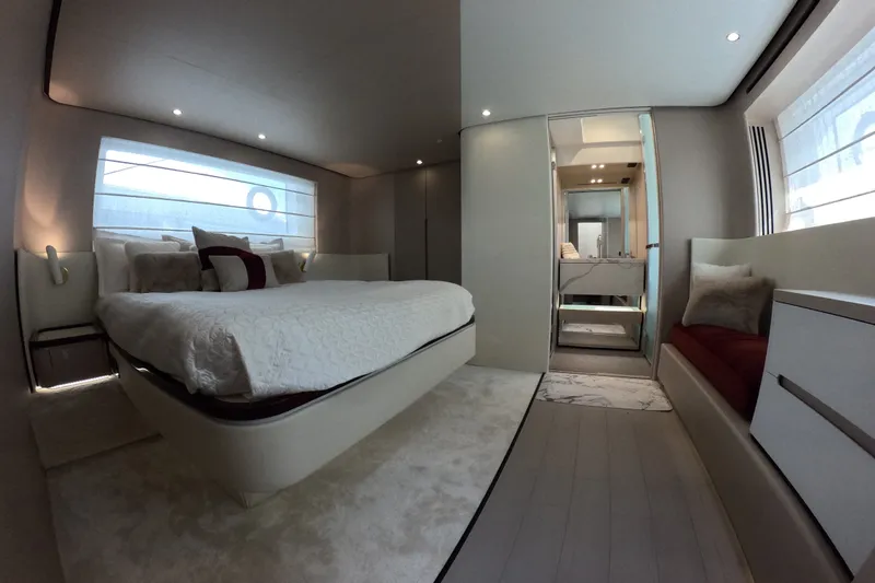 Slide: The Image of Luxurious bedroom interior of 2023 Azimut Fly 68 yacht with modern design and elegant furnishings. - 91