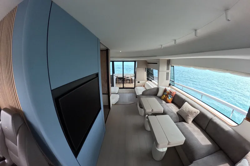 Slide: The Image of Luxurious interior of 2023 Azimut Fly 68 yacht with ocean view. - 58