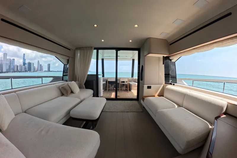 Slide: The Image of Luxurious interior of 2023 Azimut Fly 68 yacht with panoramic ocean views. - 47