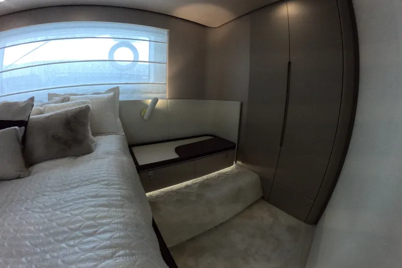 Slide: The Image of Luxurious bedroom interior of 2023 Azimut Fly 68 yacht with elegant furnishings. - 100