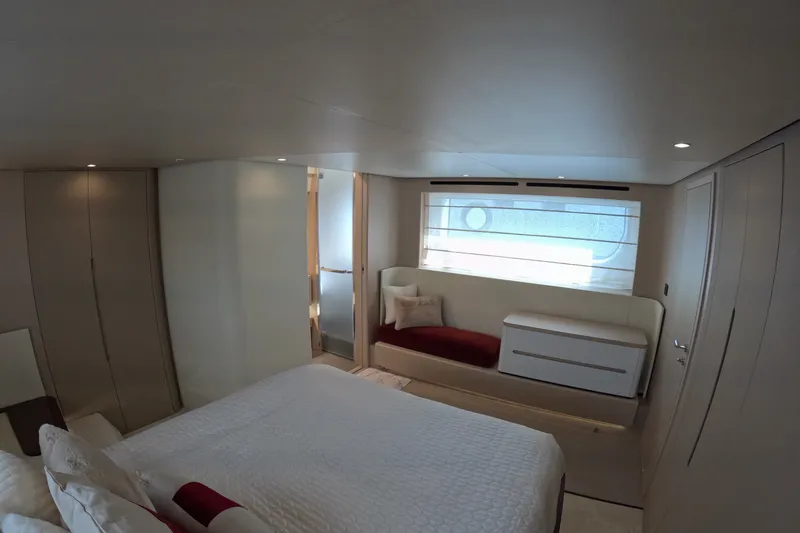 Slide: The Image of Luxurious bedroom interior of 2023 Azimut Fly 68 yacht with modern design and elegant furnishings. - 83