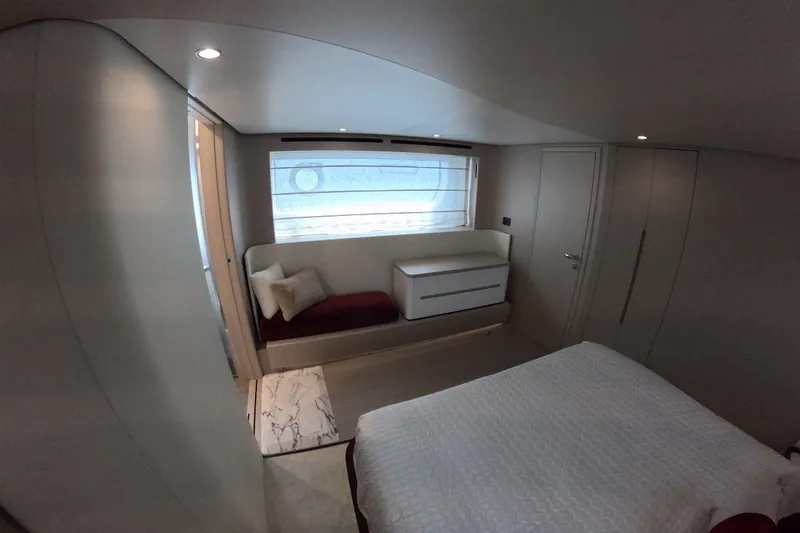 Slide: The Image of Luxurious interior of 2023 Azimut Fly 68 yacht bedroom with modern design. - 99