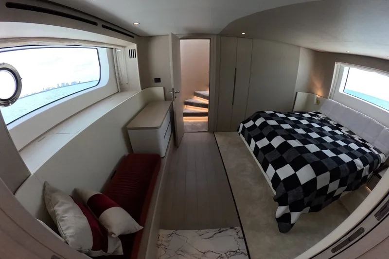 Slide: The Image of Luxurious bedroom interior of 2023 Azimut Fly 68 yacht with ocean view. - 80