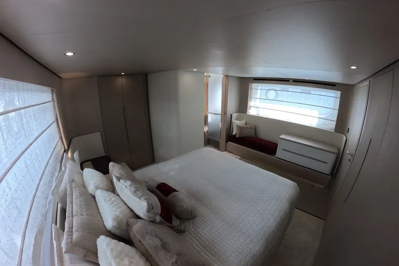 Slide: The Image of Luxurious bedroom interior of 2023 Azimut Fly 68 yacht with modern design and elegant furnishings. - 95