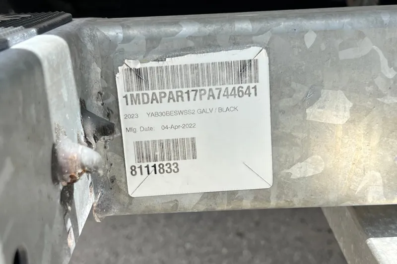 Slide: The Image of Barcode label on a Yamaha Boats AR190, 2022 model, with manufacturing details. - 14