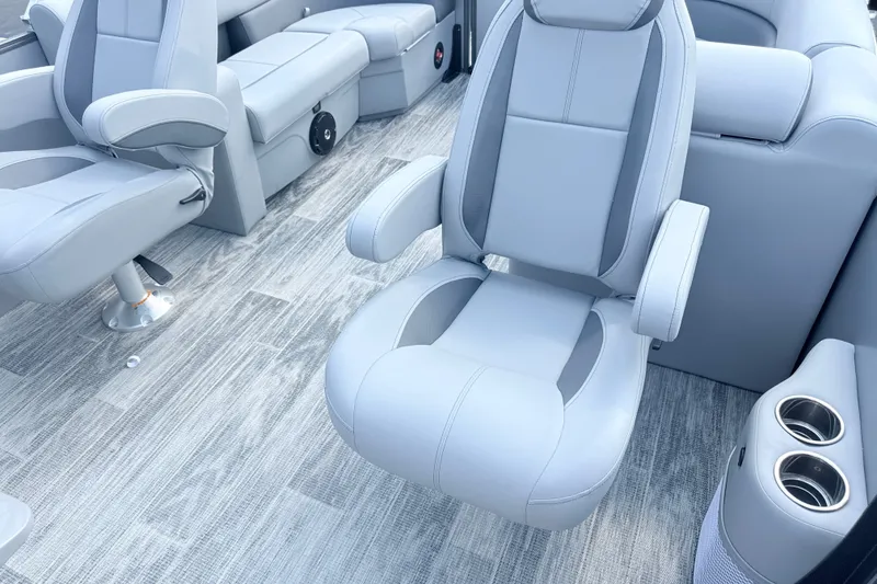 Slide: The Image of Luxurious interior of 2027 Bentley Pontoons Legacy 200 Navigator with plush seating and modern design. - 12