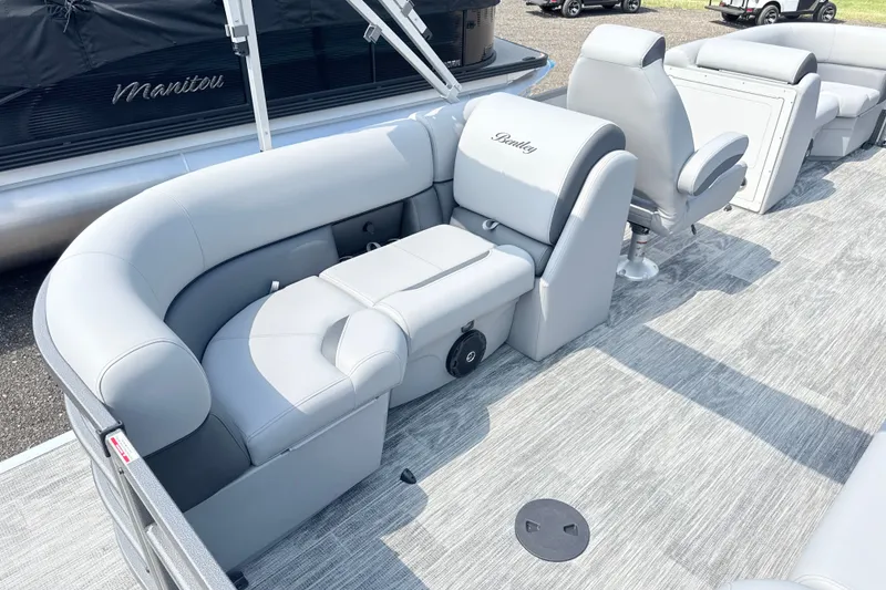 Slide: The Image of 2027 Bentley Pontoons Legacy 200 Navigator with luxurious gray seating and modern design. - 9