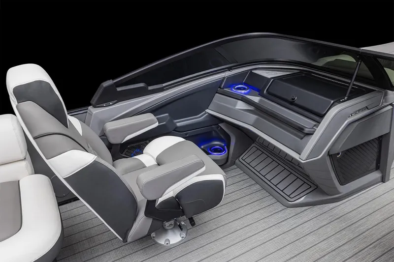 Slide: The Image of Manufacturer Provided Image: 2025 Avalon Excalibur LTD Quad Lounge Windshield interior with modern seating and sleek design. - 10
