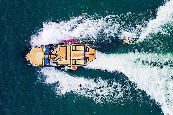 Slide: The Image of Manufacturer Provided Image: Aerial view of a 2026 Heyday WT-2DC boat on the water. - 17