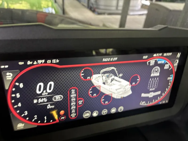 Slide: The Image of The image shows the digital dashboard of a 2022 Malibu Wakesetter 23 LSV. - 27
