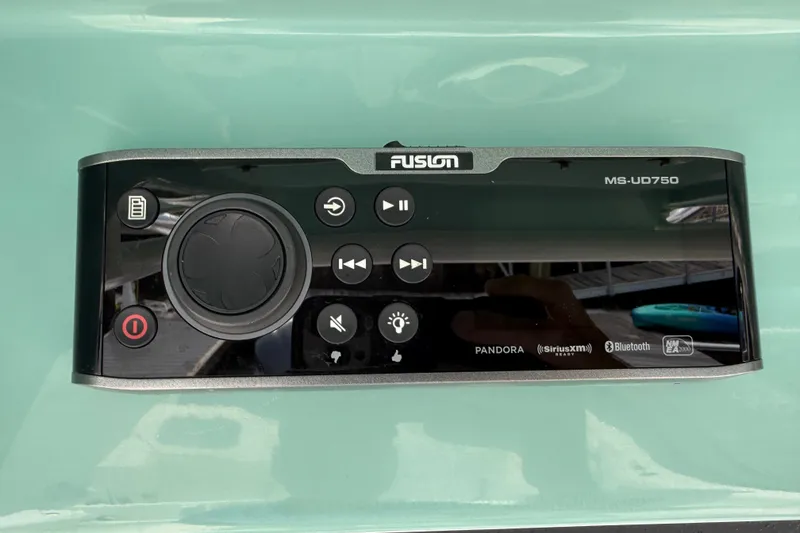 Slide: The Image of Fusion MS-UD750 marine stereo system on 2012 Everglades 325 Center Console boat. - 16