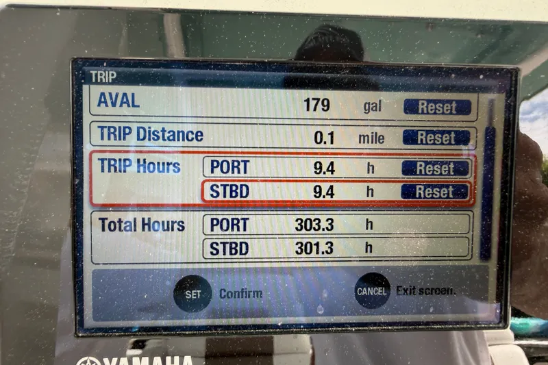 Slide: The Image of Display screen showing trip data for Everglades 325 Center Console, 2012 model. - 4