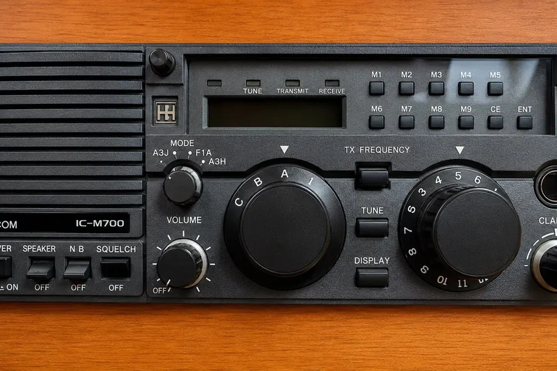 Slide: The Image of Vintage Mason 54 radio control panel from 1989 with tuning knobs and display. - 27