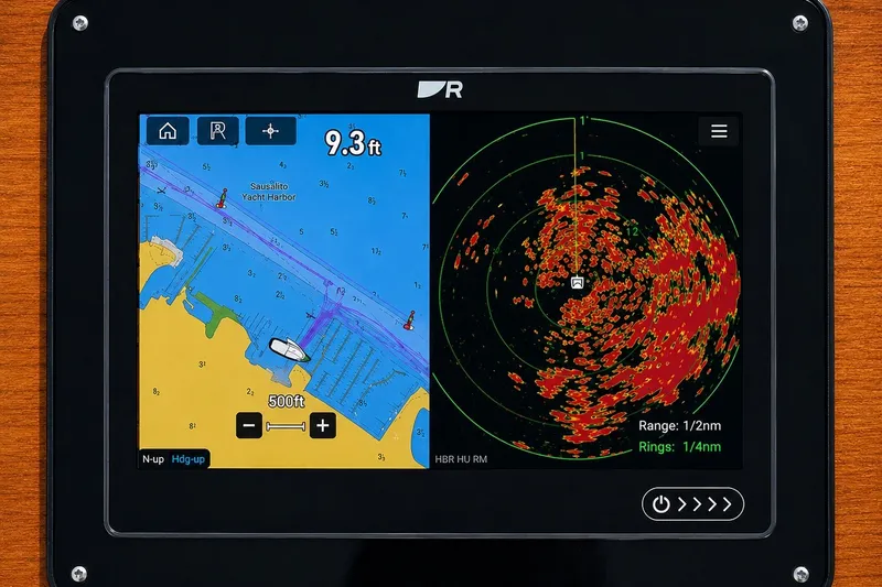 Slide: The Image of Marine navigation display showing map and radar, Mason 54, 1989 model. - 18