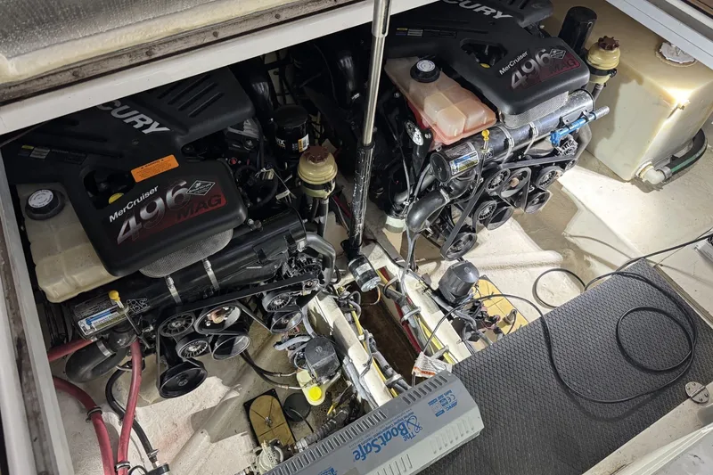 Slide: The Image of Engine compartment of a 2005 Chaparral Signature 350 with twin MerCruiser 496 MAG engines. - 19