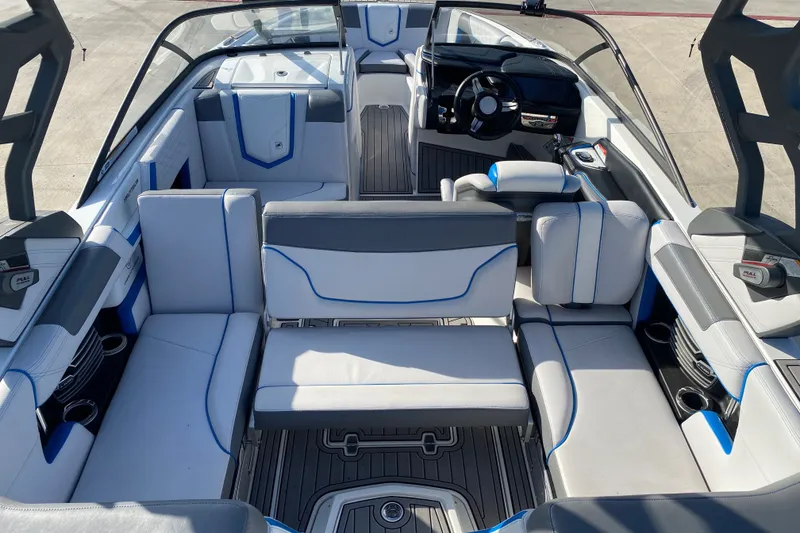 Slide: The Image of 2018 Nautique Super Air Nautique G21 interior with sleek seating and modern design. - 27