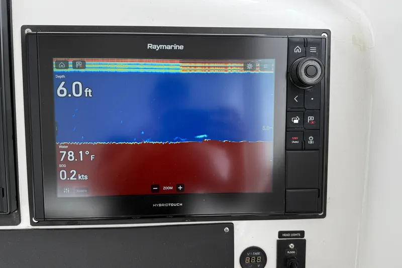 Slide: The Image of Raymarine display showing depth of 6.0 ft, water temperature 78.1°F, speed 0.2 kts. - 13