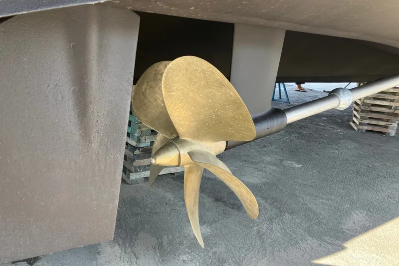 Slide: The Image of Propeller of a 2006 Sunseeker Predator 68 yacht on dry dock. - 46