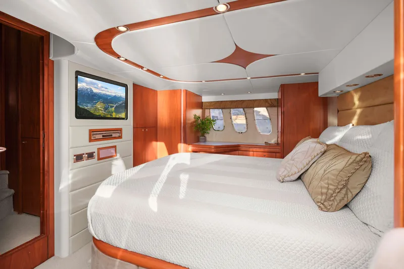 Slide: The Image of Luxurious cabin interior of 2006 Sunseeker Predator 68 yacht with elegant wood finishes. - 36