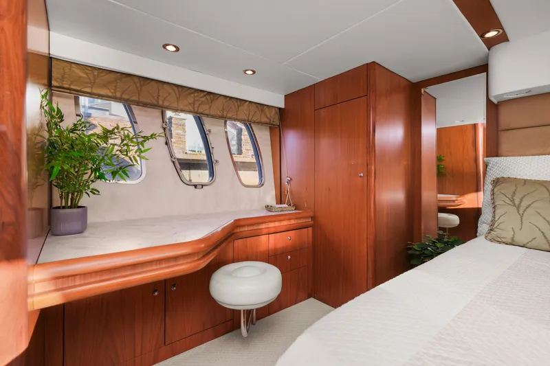 Slide: The Image of Luxurious cabin interior of 2006 Sunseeker Predator 68 yacht with elegant wood finish. - 37