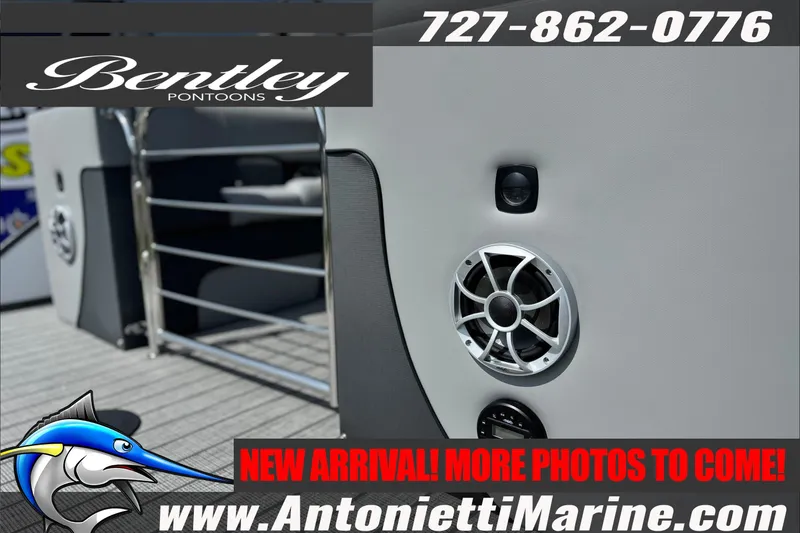 Slide: The Image of 2027 Bentley Pontoons Elite 253 Admiral, featuring sleek design and premium audio system. - 3