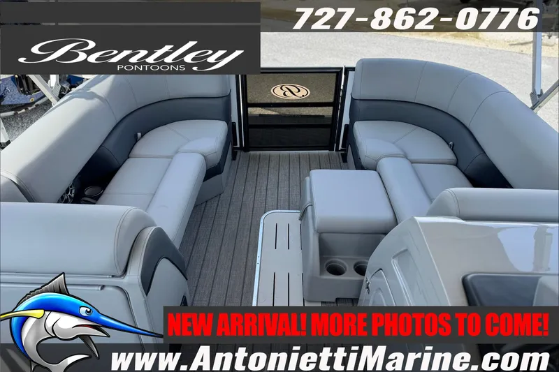 Slide: The Image of 2027 Bentley Pontoons Elite 253 Admiral interior with luxurious seating, showcased by Antonietti Marine. - 8