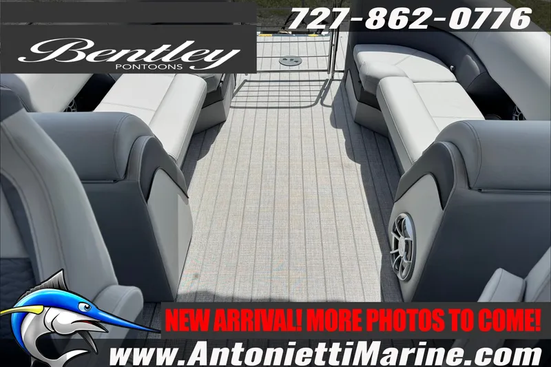 Slide: The Image of 2027 Bentley Pontoons Elite 253 Admiral interior with luxurious seating, new arrival at Antonietti Marine. - 5