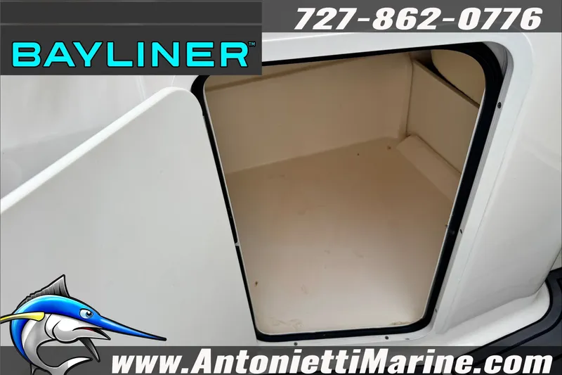 Slide: The Image of 2021 Bayliner Element E21 storage compartment, showcased by Antonietti Marine. - 27