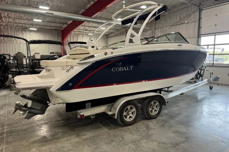 Slide: The Image of 2020 Cobalt R5 boat on trailer in indoor storage facility. - 3