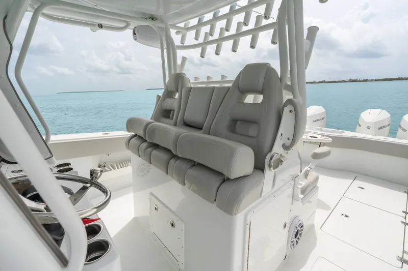 Slide: The Image of Luxury seating on a 2023 Freeman 37 boat with ocean view. - 22