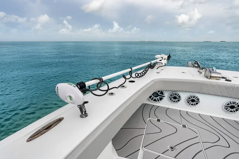 Slide: The Image of 2023 Freeman 37 boat deck with ocean view, featuring modern equipment and sleek design. - 40