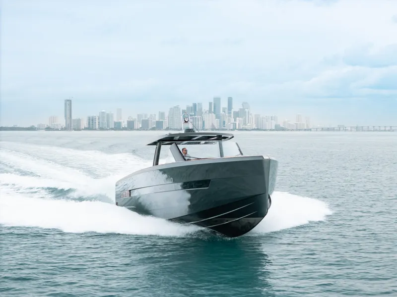 Slide: The Image of 2022 Fjord 52 Open yacht cruising near city skyline on a clear day. - 45