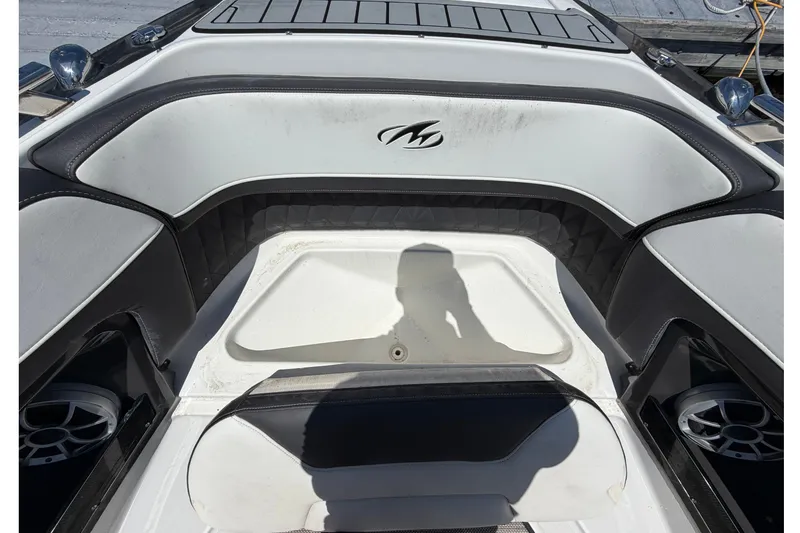 Slide: The Image of 2018 Monterey 298SS Super Sport boat interior with seating and speaker system. - 35