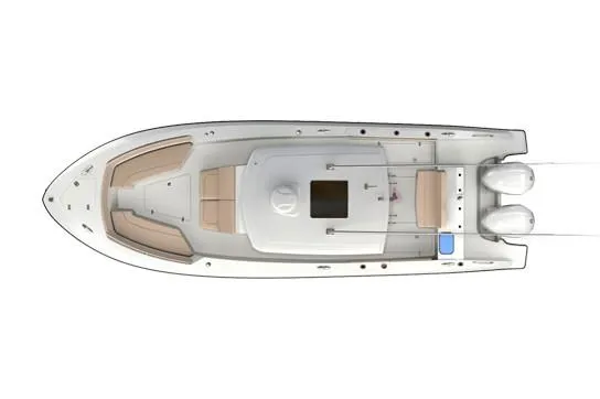 Slide: The Image of Manufacturer Provided Image: Top view of a 2022 Pursuit S 288 Sport boat with twin engines. - 22