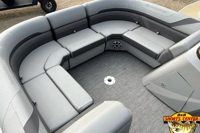 Slide: The Image of 2020 Bennington SX 22 SLX pontoon boat interior with gray seating and flooring. - 9