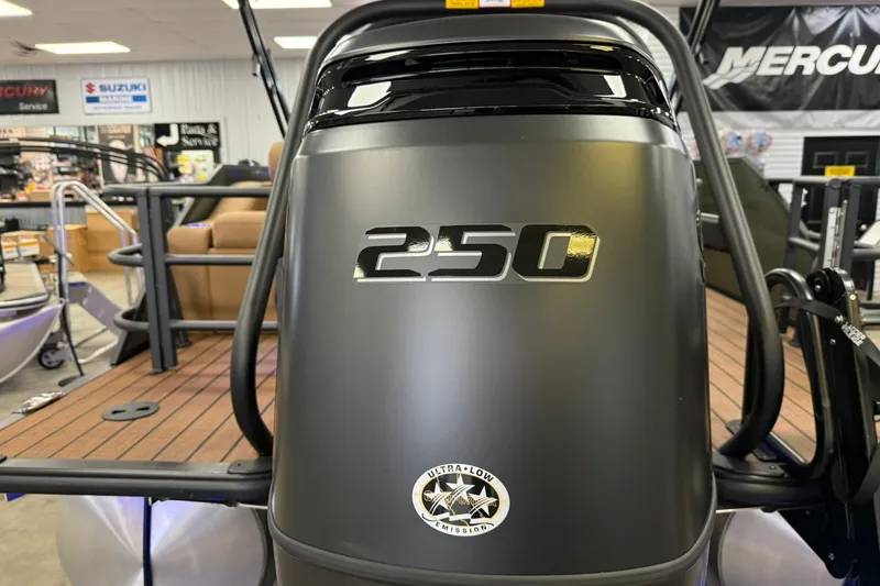 Slide: The Image of 2026 Bentley Pontoons Elite 253 Swingback with 250 horsepower engine, showroom display. - 15